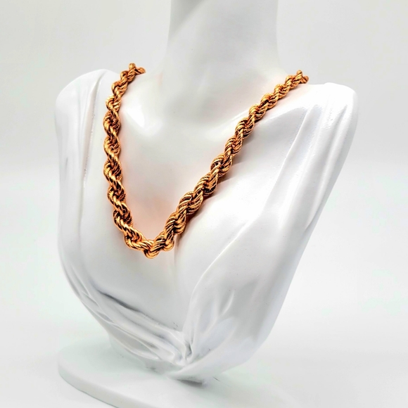 Bronzo Italia Rose Gold Chunky Rope Chain Necklace and Bracelet Set - Picture 8 of 12